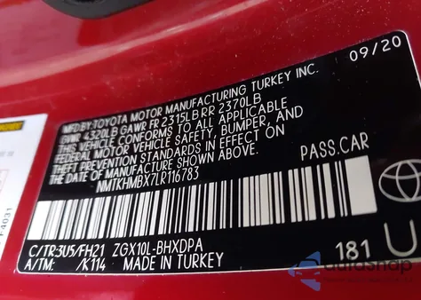 2020 Toyota C-Hr Le z USA, uszkodzony, nr VIN NMTKHMBX7LR116783